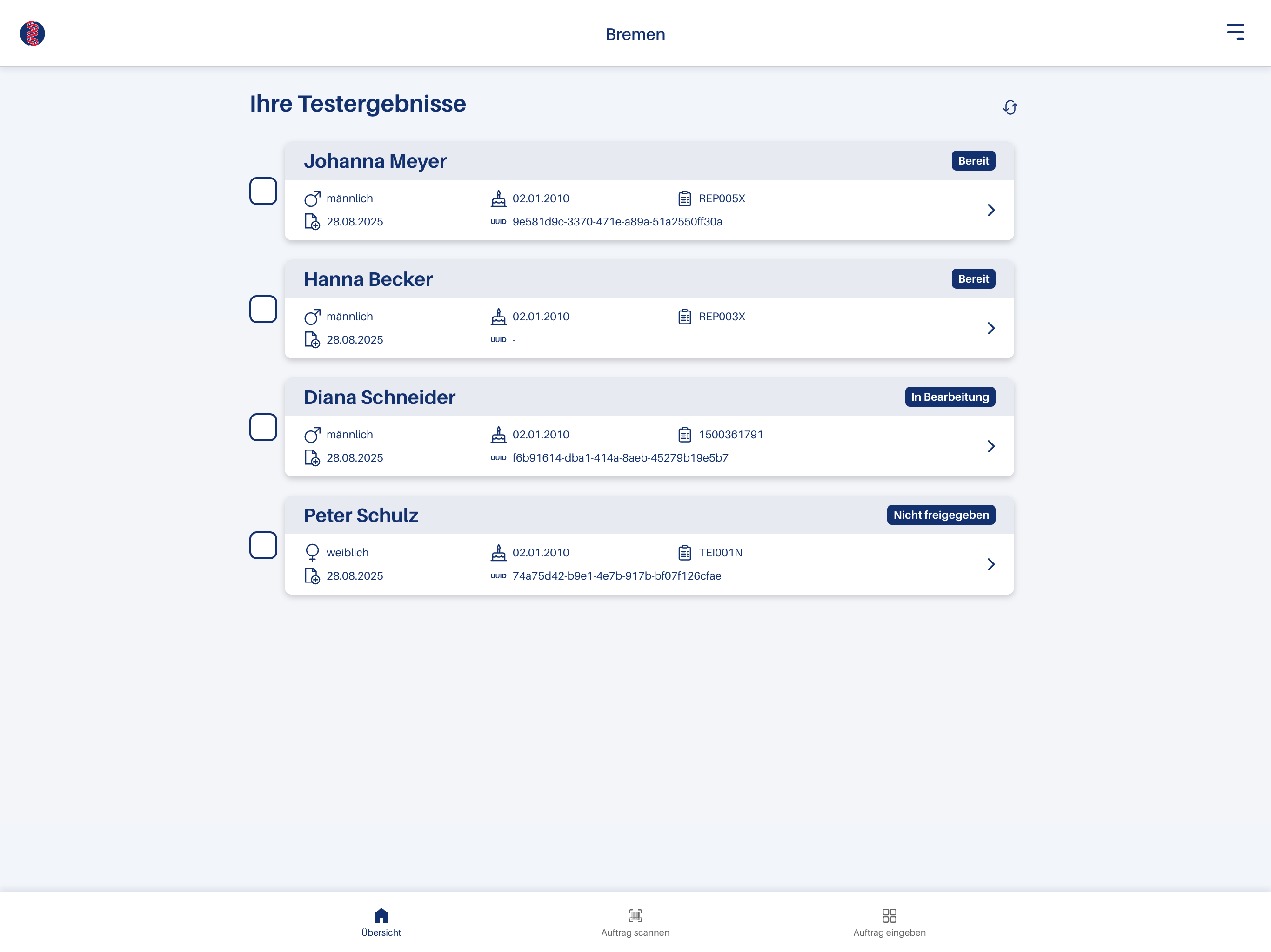 Beispiel Patienten App ihre Testergebnisse
