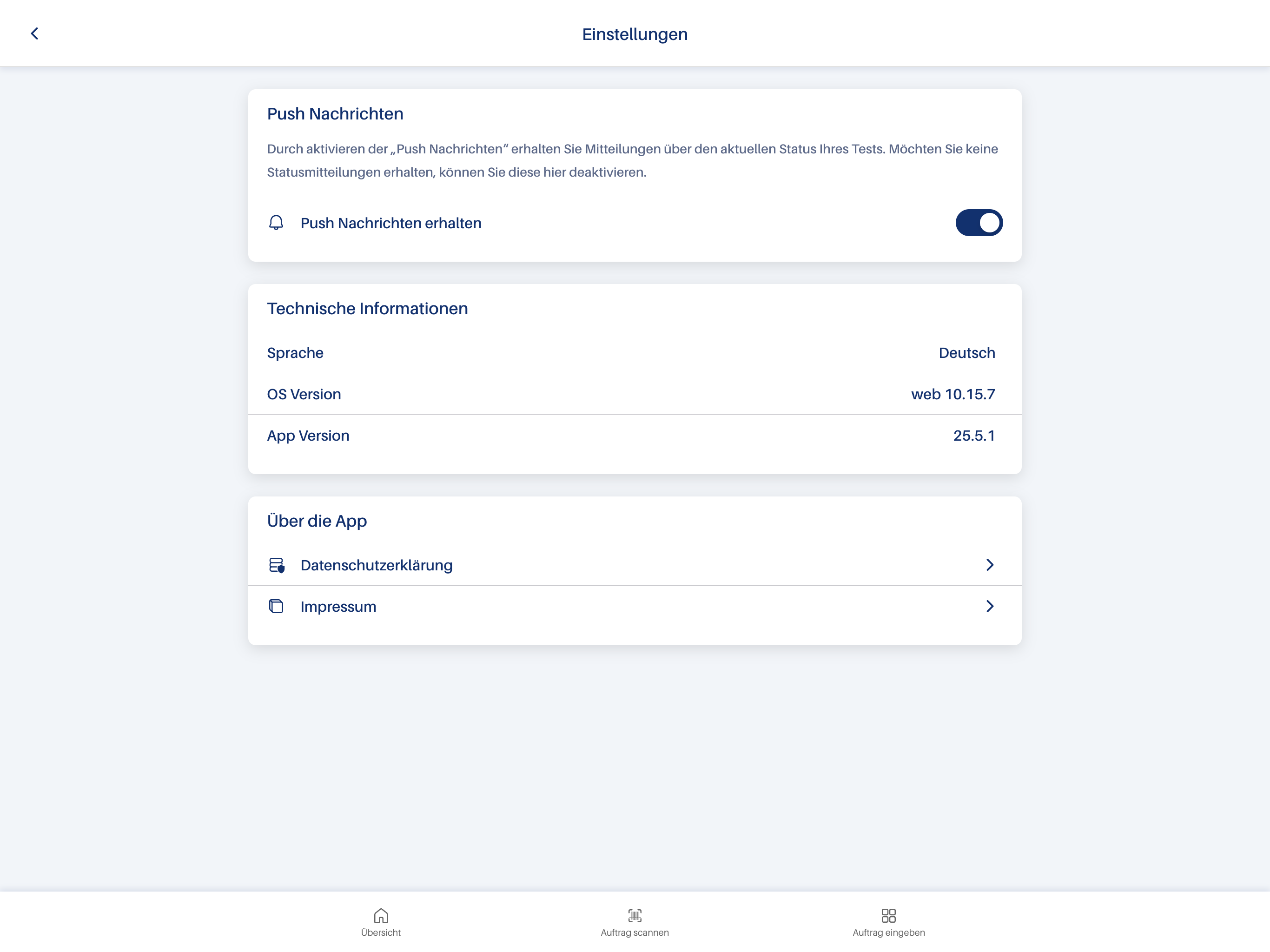 Beispiel Patienten App Einstellungen